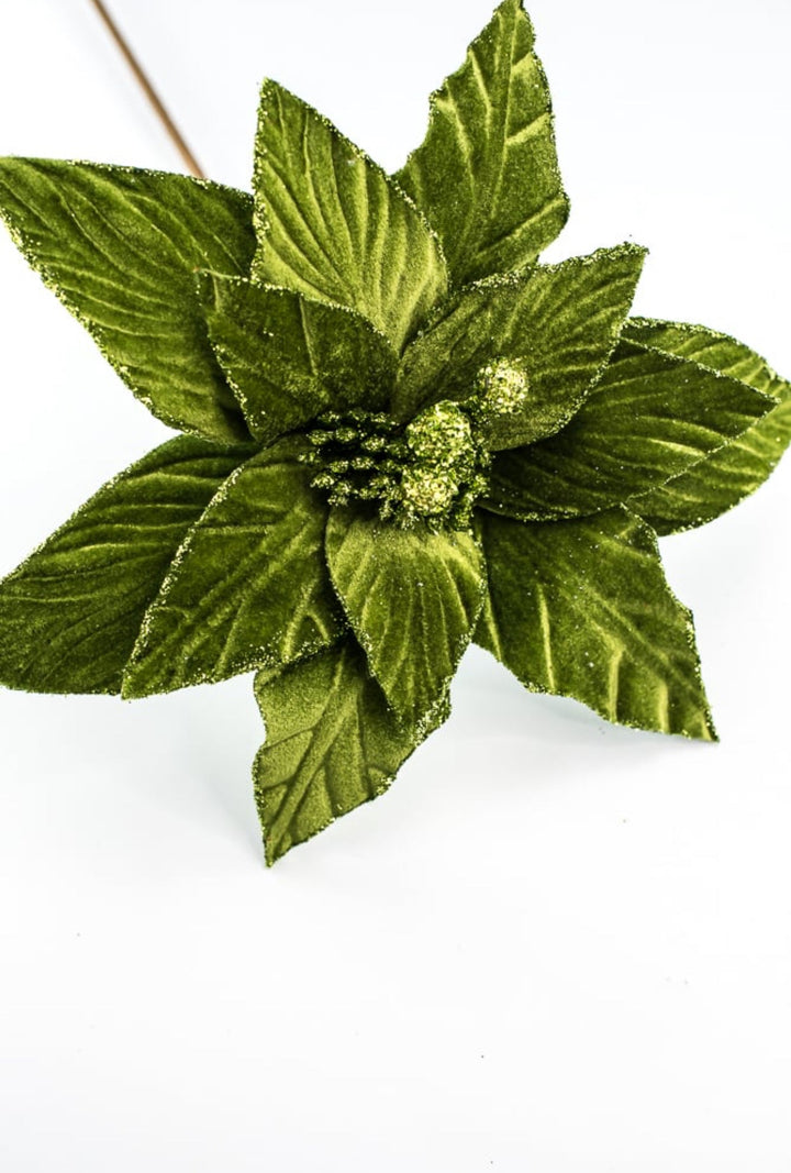 Moss green velvet poinsettia stem - Greenery MarketXS4087A1