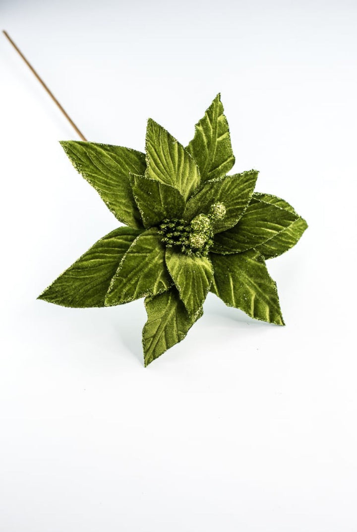 Moss green velvet poinsettia stem - Greenery MarketXS4087A1