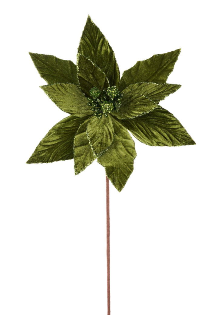 Moss green velvet poinsettia stem - Greenery MarketXS4087A1