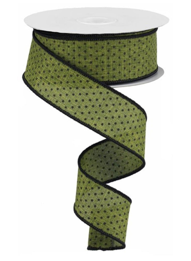 moss green with black raised dots ribbon 1.5