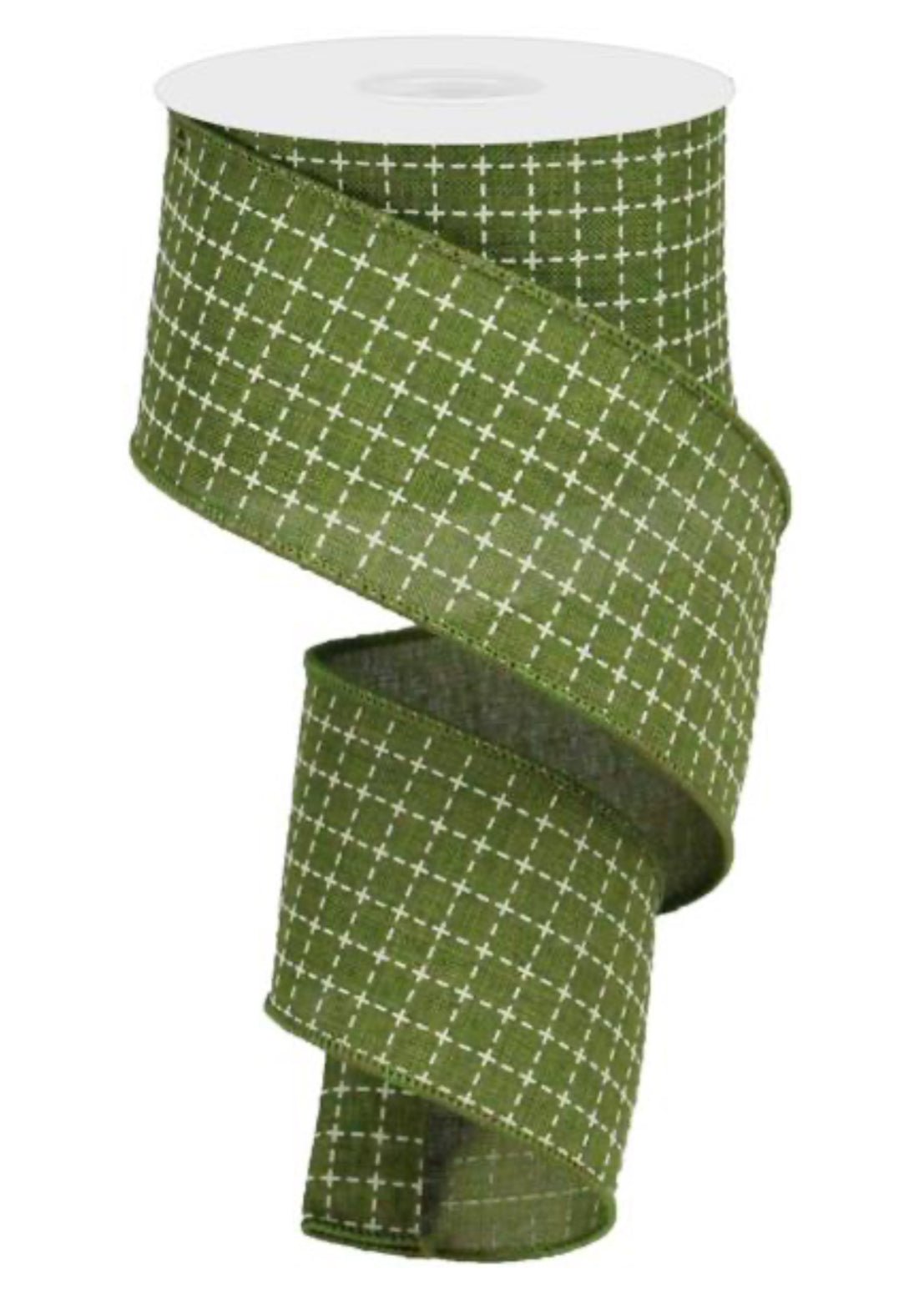 Moss green with cream raised stitch, wired ribbon - 2.5” - Greenery MarketWired ribbonRGA104536