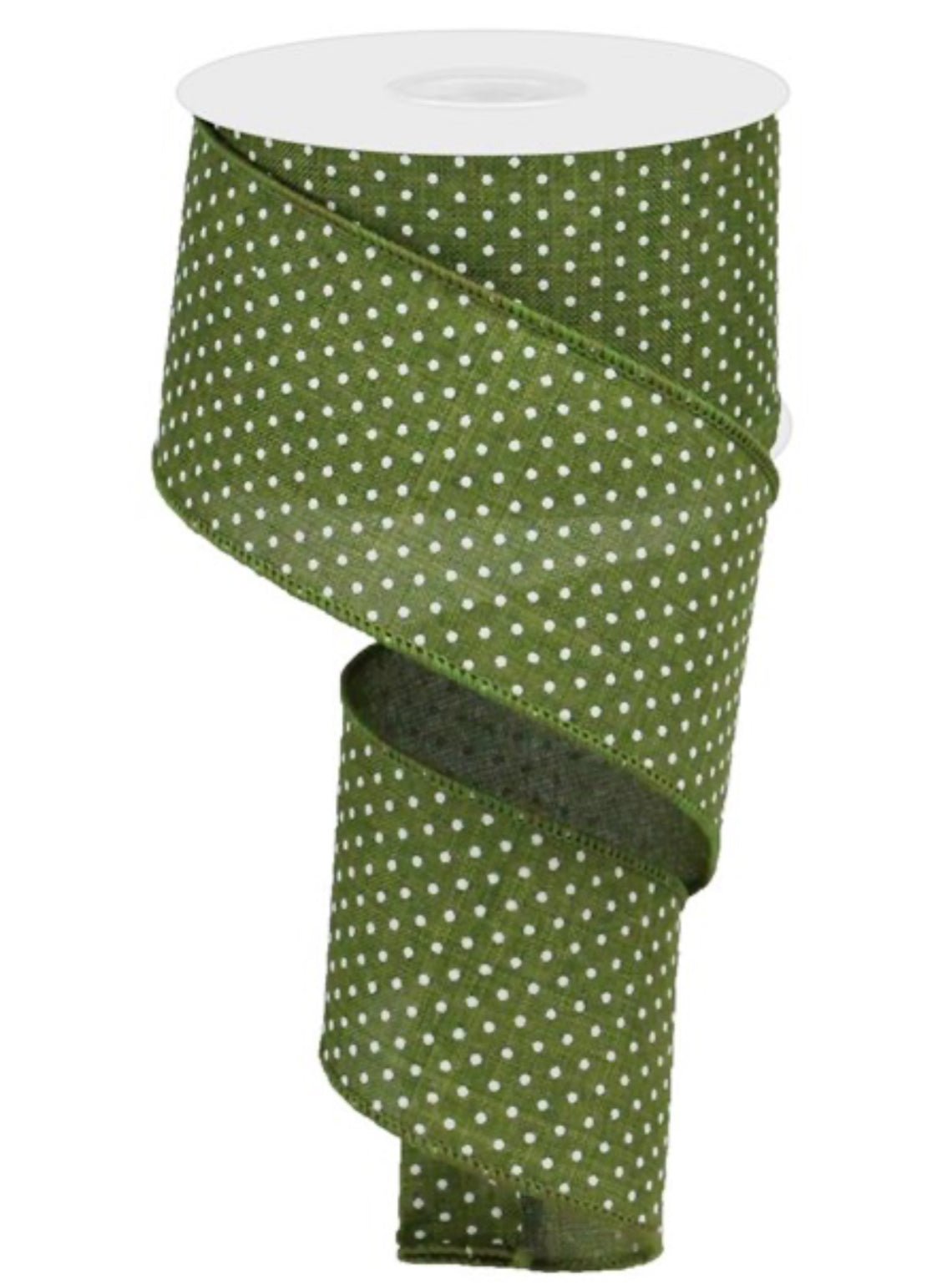 moss green with white swiss dots ribbon 2.5