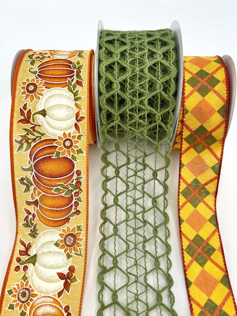 Moss Mustard Pumpkin Bow Bundle x 3 Ribbons - Greenery MarketMossMustX3