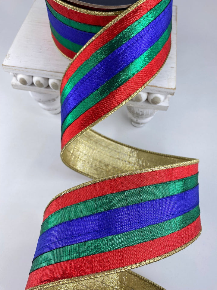 Multi Classic Stripes Farrisilk Wired Ribbon - 2.5" - Greenery MarketRK886 - 32