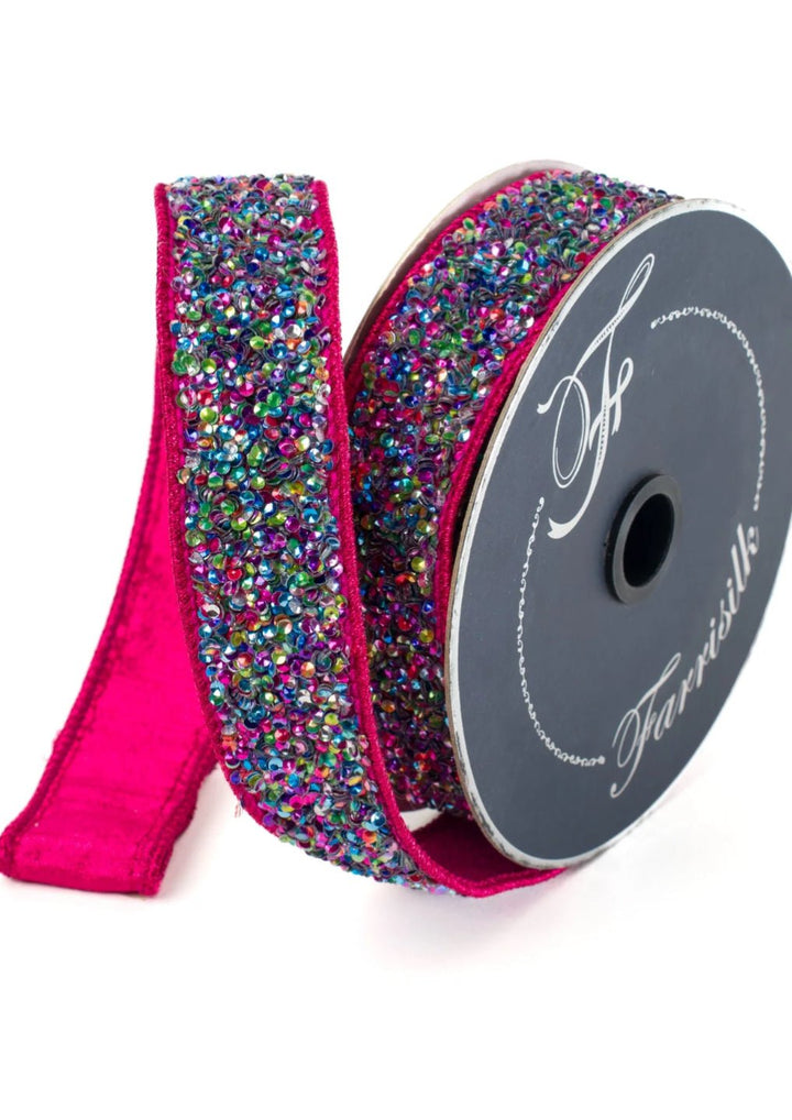 Multi Sprinkles beaded 1” farrisilk wired ribbon - Greenery MarketRibbons & TrimRk333 - 32