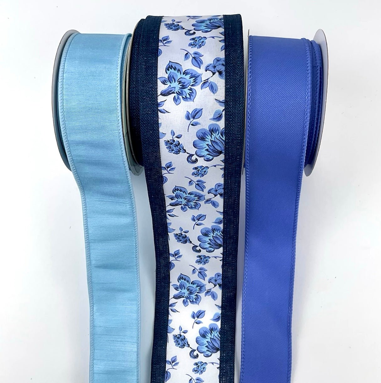 Multi toned blue floral bow bundle x 3 wired ribbons - Greenery MarketWired ribbonVinex3