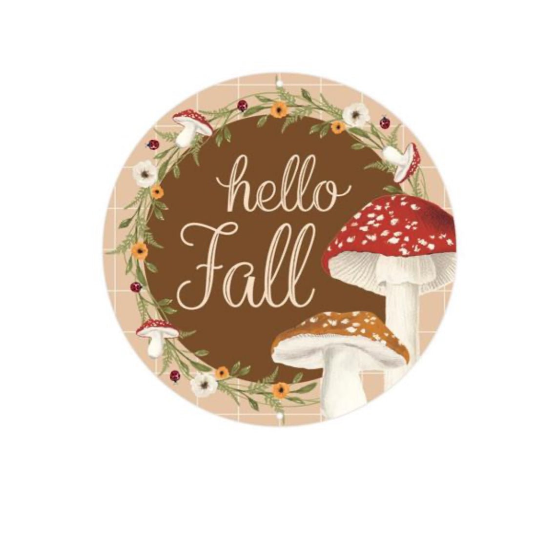 Mushrooms fall round metal sign 8” - Greenery MarketSeasonal & Holiday DecorationsMD1176