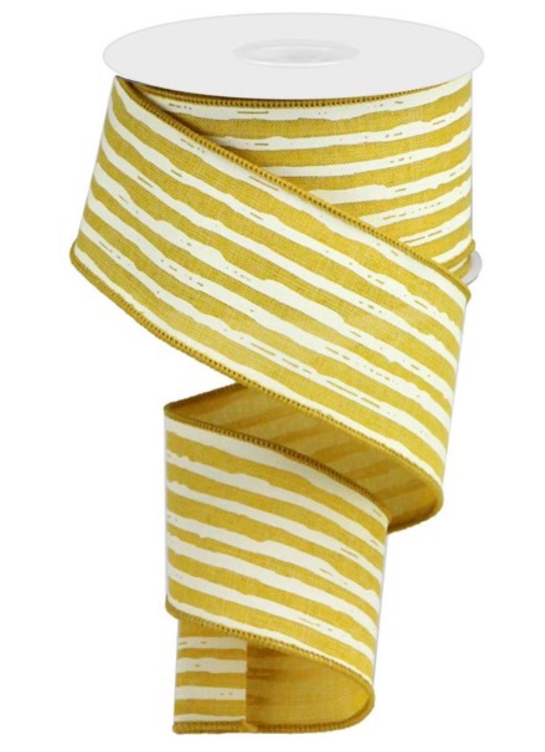 Mustard and cream irregular stripes wired ribbon - Greenery MarketWired ribbonRGA1382T6