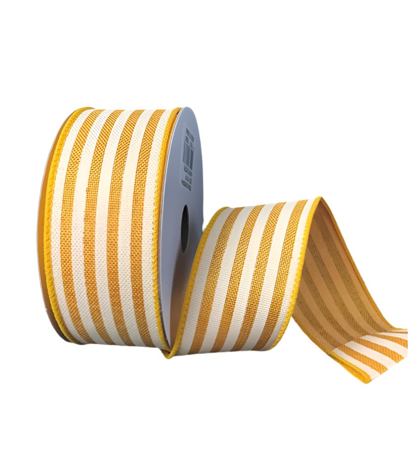 Mustard and ivory cabana striped wired ribbon, 1.5" - Greenery MarketWired ribbonX916309 - 49