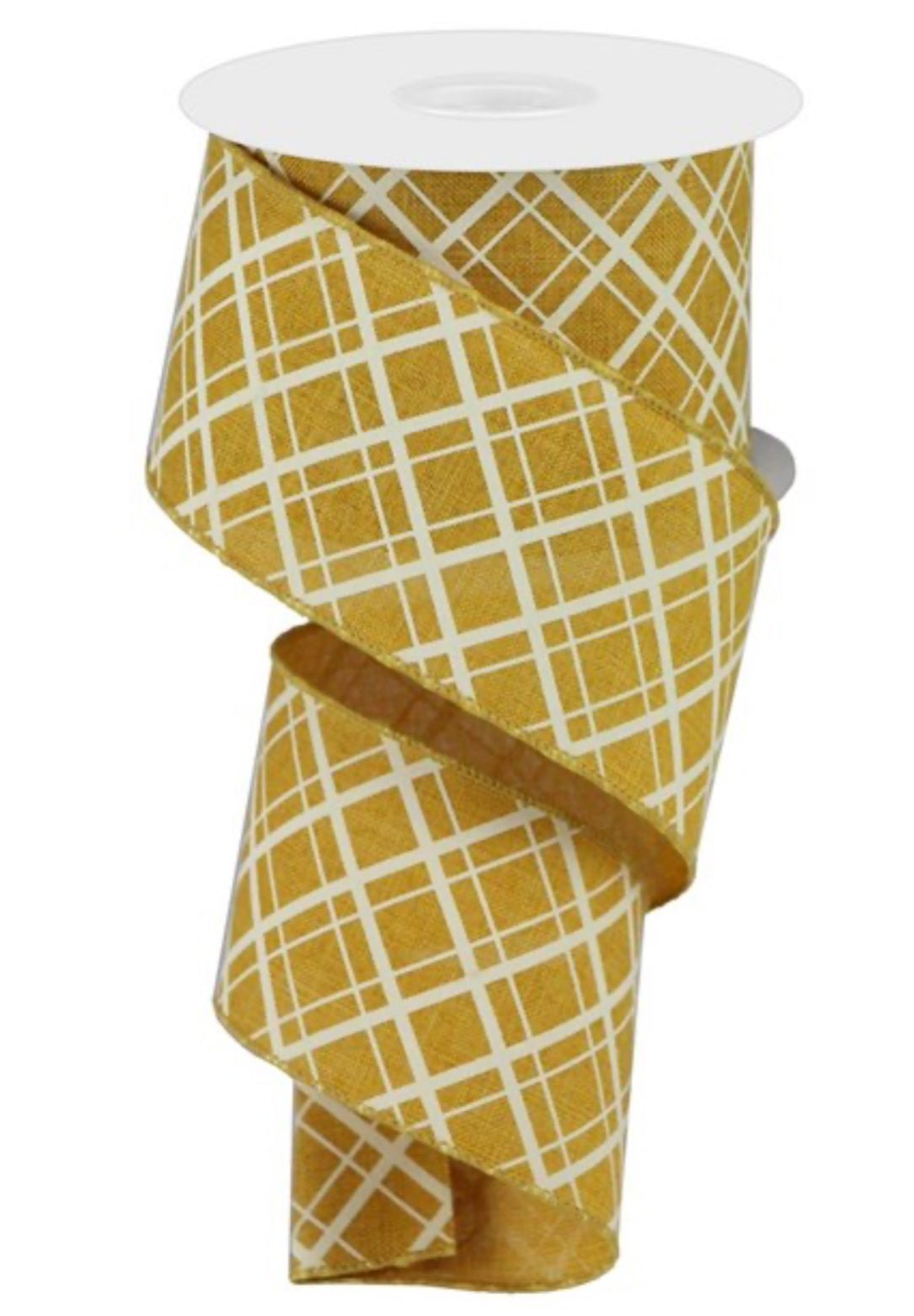 Diagonal Check Pattern Wired Ribbo Mustard diagonal check wired ribbon 2.5” - Greenery Market