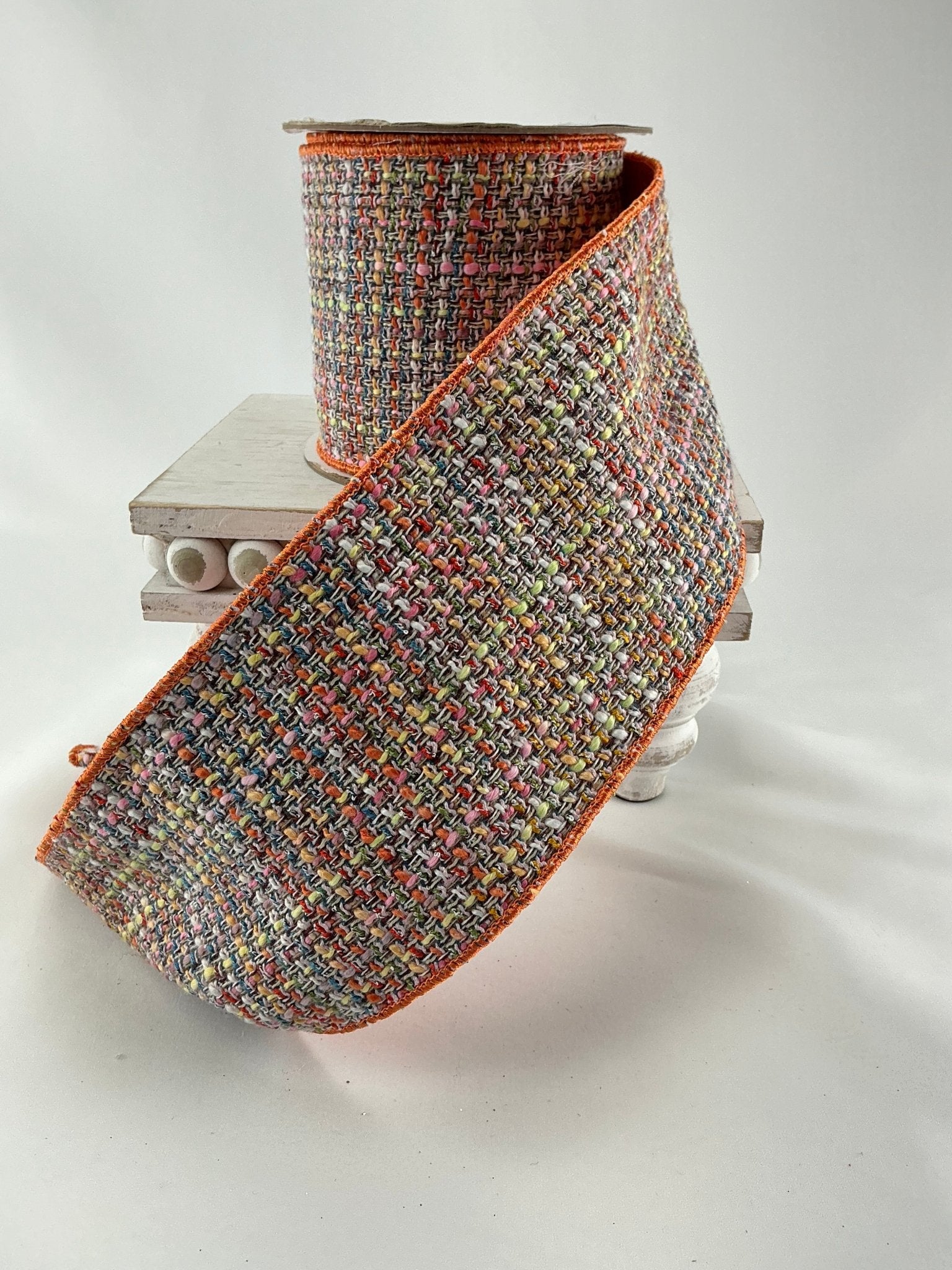 Blue multi colored tweed wired ribbon 4” - Greenery Market