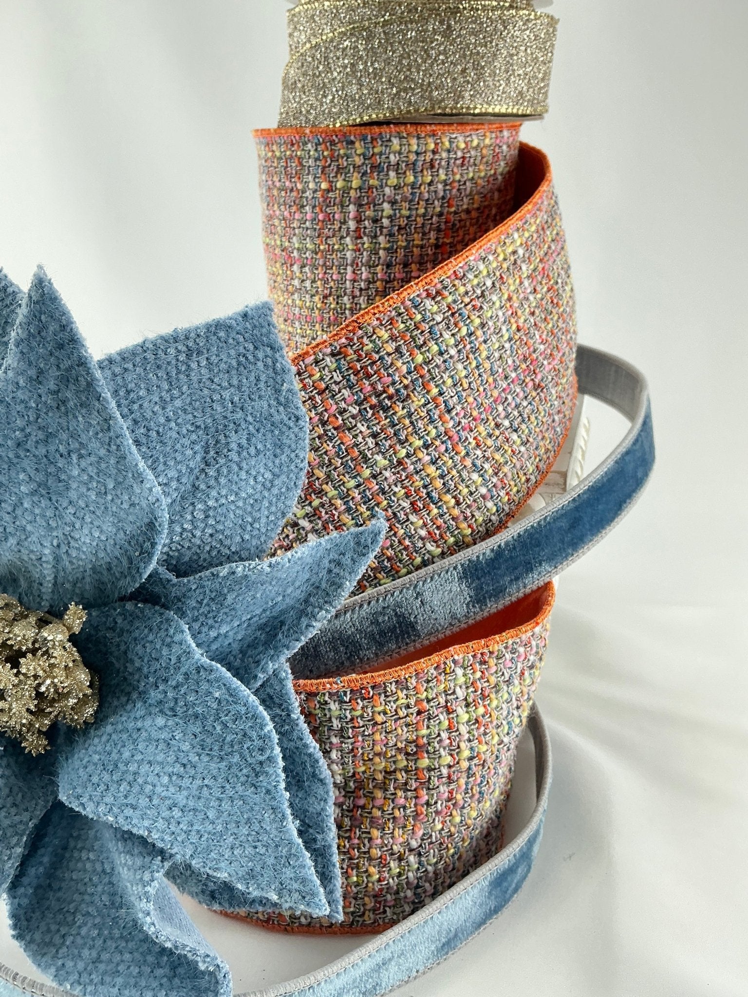 Blue multi colored tweed wired ribbon 4” - Greenery Market