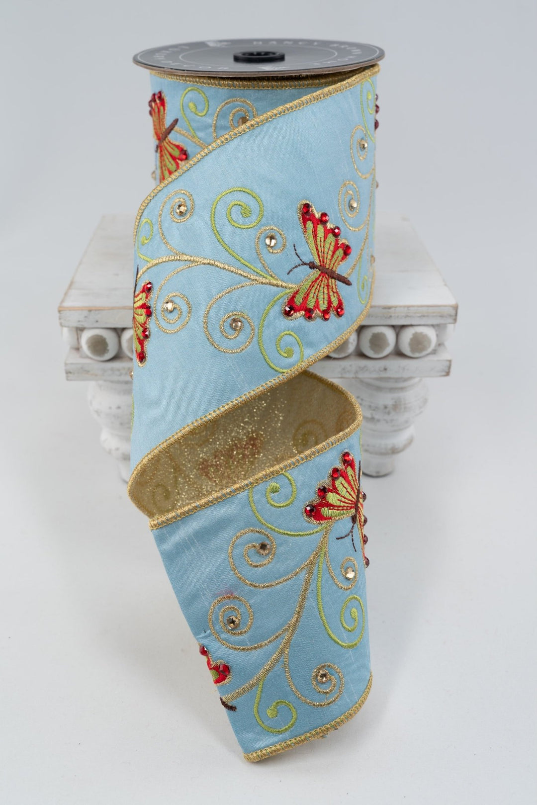 Nancy Brown Home Blue Butterfly Double Sided Wired Ribbon - 4" - Greenery MarketWired Ribbon26-227D