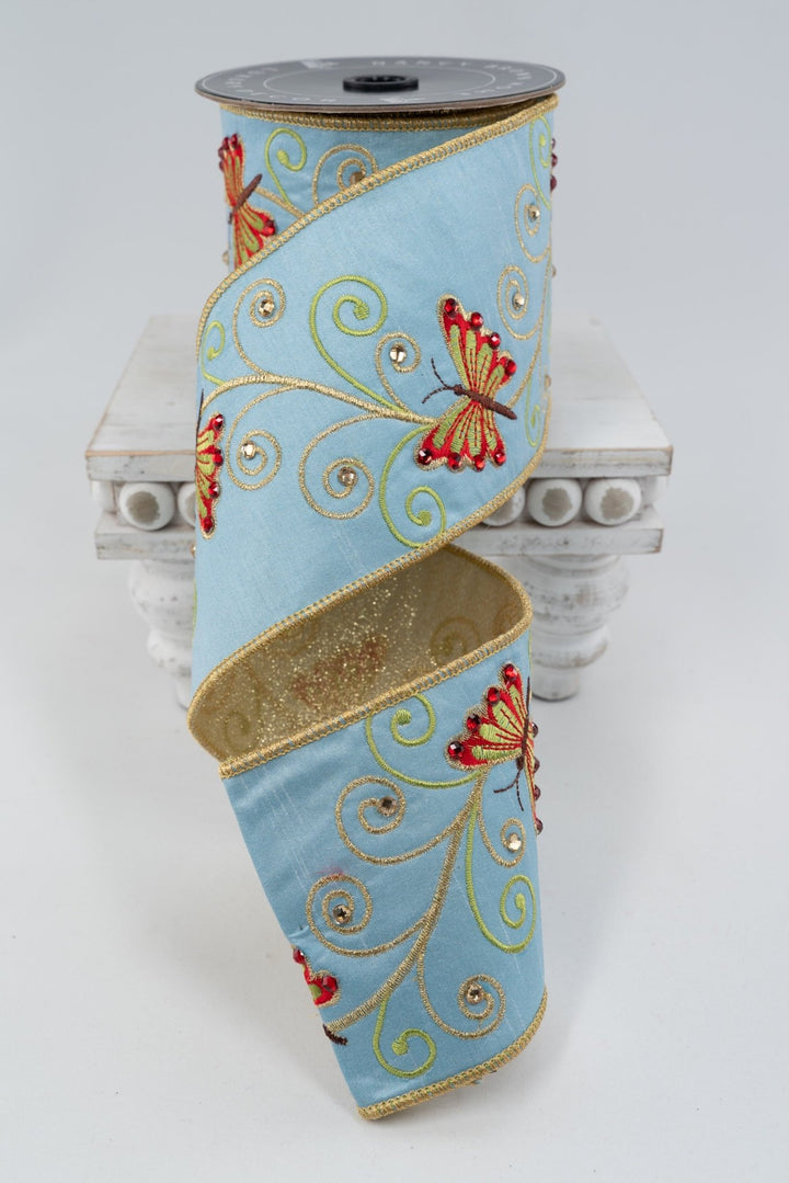 Nancy Brown Home Blue Butterfly Double Sided Wired Ribbon - 4" - Greenery MarketWired Ribbon26-227D