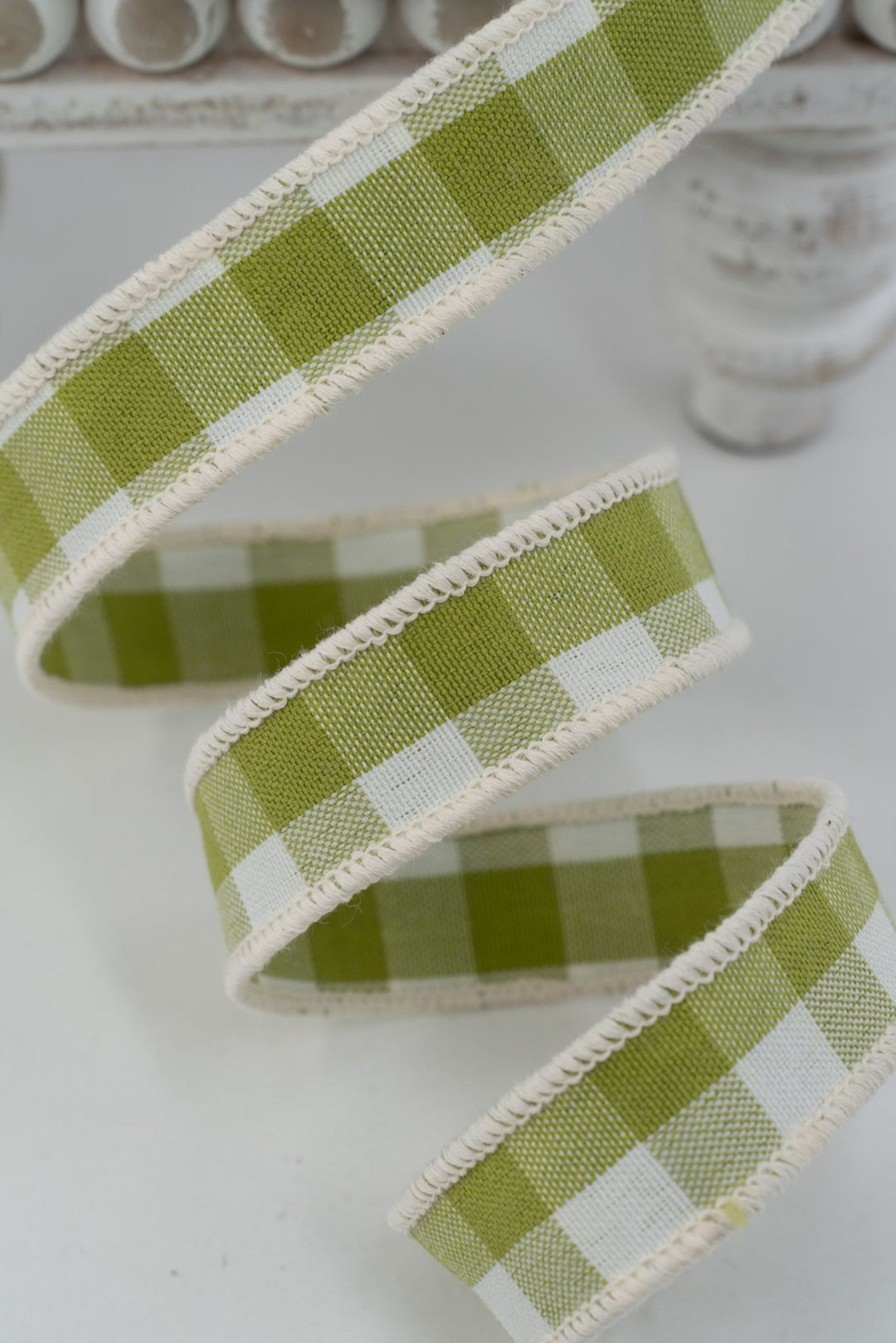 Nancy Brown Home Green Gingham Double Sided Wired Ribbon - 1" - Greenery MarketWired Ribbon26-1046A