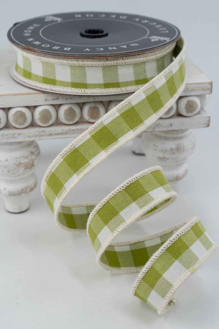Nancy Brown Home Green Gingham Double Sided Wired Ribbon - 1" - Greenery MarketWired Ribbon26-1046A