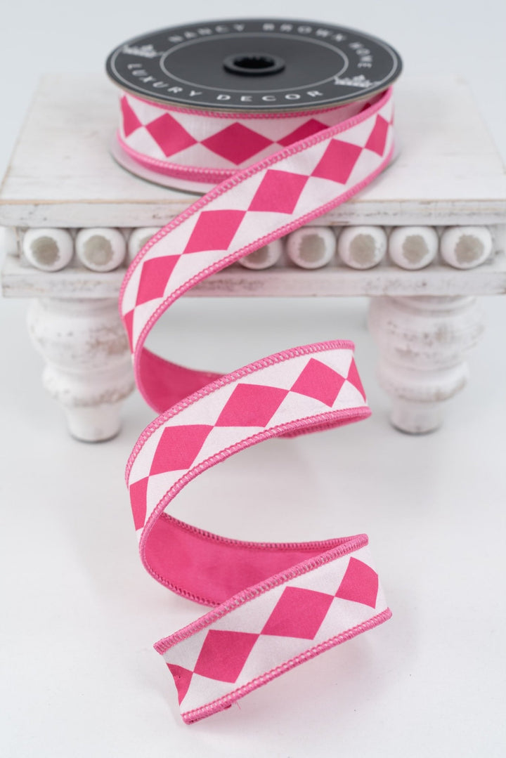 Nancy Brown Home Hot Pink Diamond Double Sided Wired Ribbon - 1" - Greenery MarketWired Ribbon26-1326A