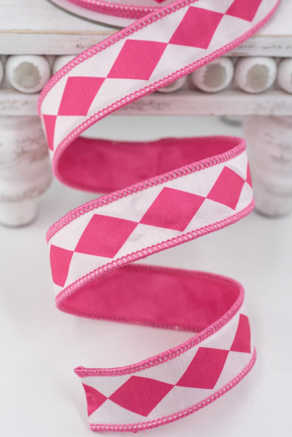 Nancy Brown Home Hot Pink Diamond Double Sided Wired Ribbon - 1" - Greenery MarketWired Ribbon26-1326A