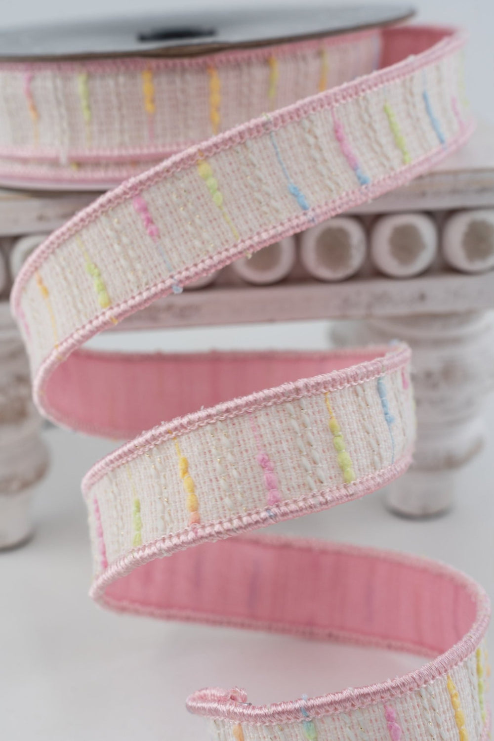 Nancy Brown Home Pink Tweed Double Sided Wired Ribbon - 1" - Greenery MarketWired Ribbon26-081A