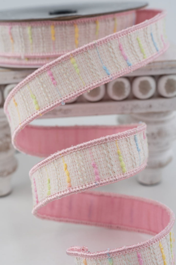 Nancy Brown Home Pink Tweed Double Sided Wired Ribbon - 1" - Greenery MarketWired Ribbon26-081A