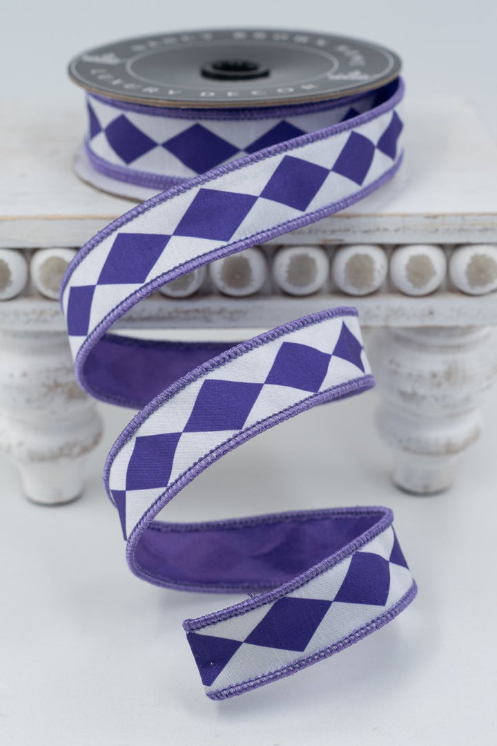 Nancy Brown Home Purple Diamond Double Sided Wired Ribbon - 1" - Greenery MarketWired Ribbon26-1318A
