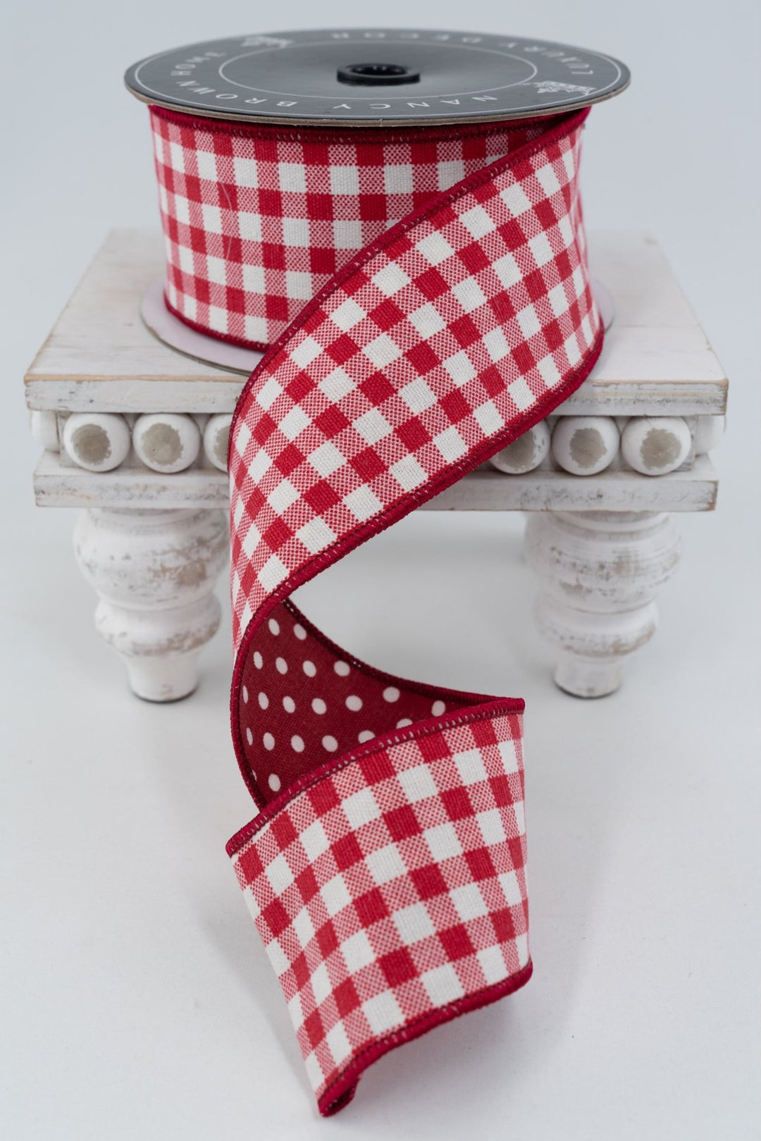 Nancy Brown Home Red Check & Polka Dots Double Sided Wired Ribbon - 2.5" - Greenery MarketWired Ribbon26-2589B