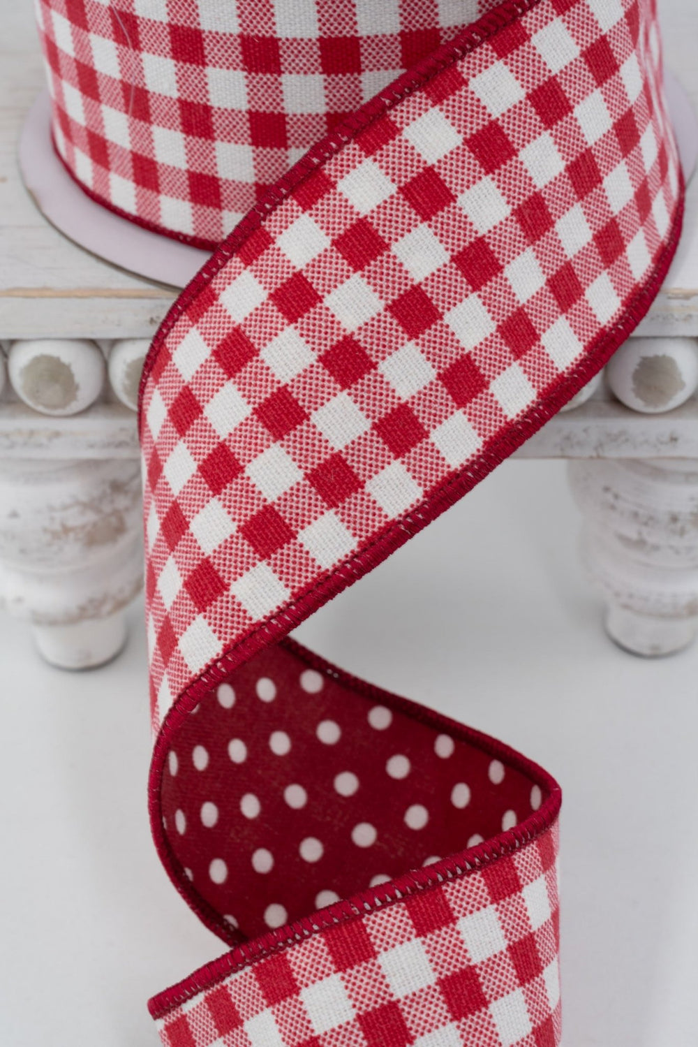 Nancy Brown Home Red Check & Polka Dots Double Sided Wired Ribbon - 2.5" - Greenery MarketWired Ribbon26-2589B