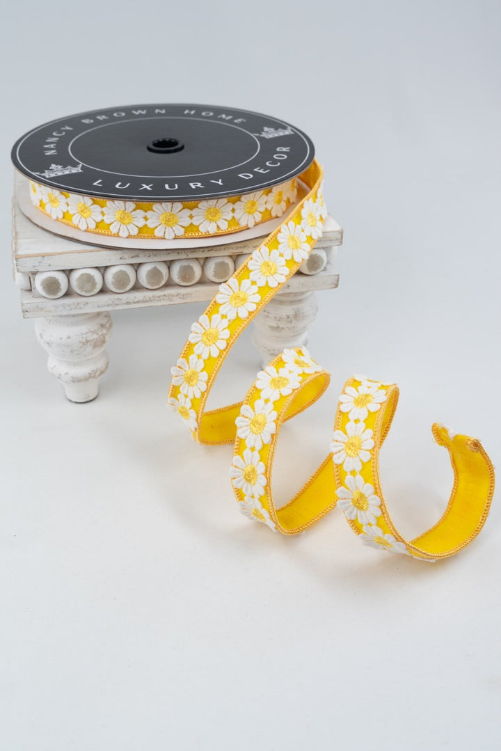 Nancy Brown Home Yellow Daisies Double Sided Wired Ribbon - 1" - Greenery MarketWired Ribbon26-B142A