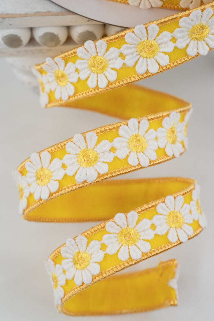 Nancy Brown Home Yellow Daisies Double Sided Wired Ribbon - 1" - Greenery MarketWired Ribbon26-B142A