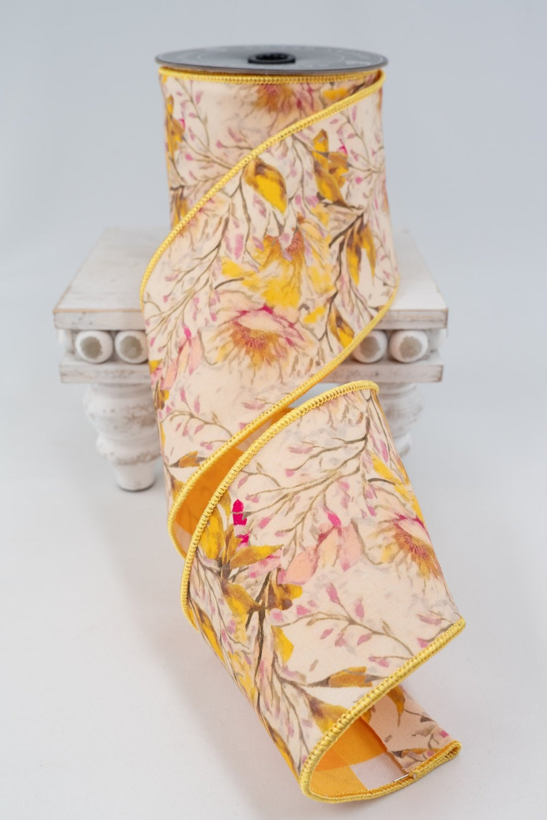 Nancy Brown Home Yellow Floral Double Sided Wired Ribbon - 4" - Greenery MarketWired Ribbon26-2437C