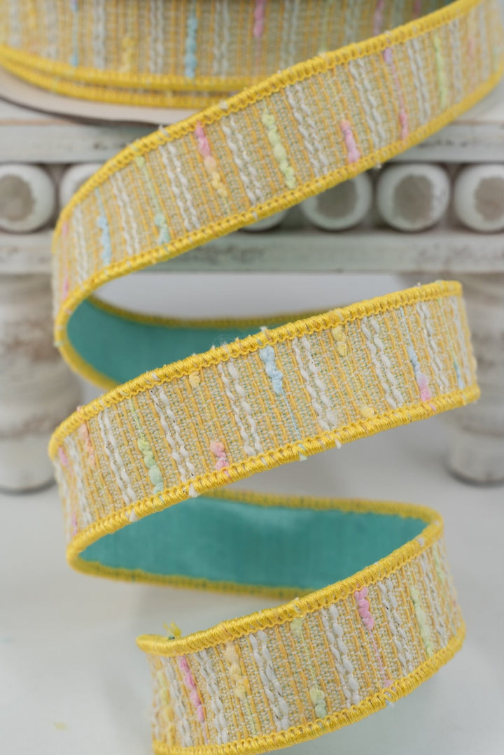 Nancy Brown Home Yellow Tweed & Teal Double Sided Wired Ribbon - 1" - Greenery MarketWired Ribbon26-B688A
