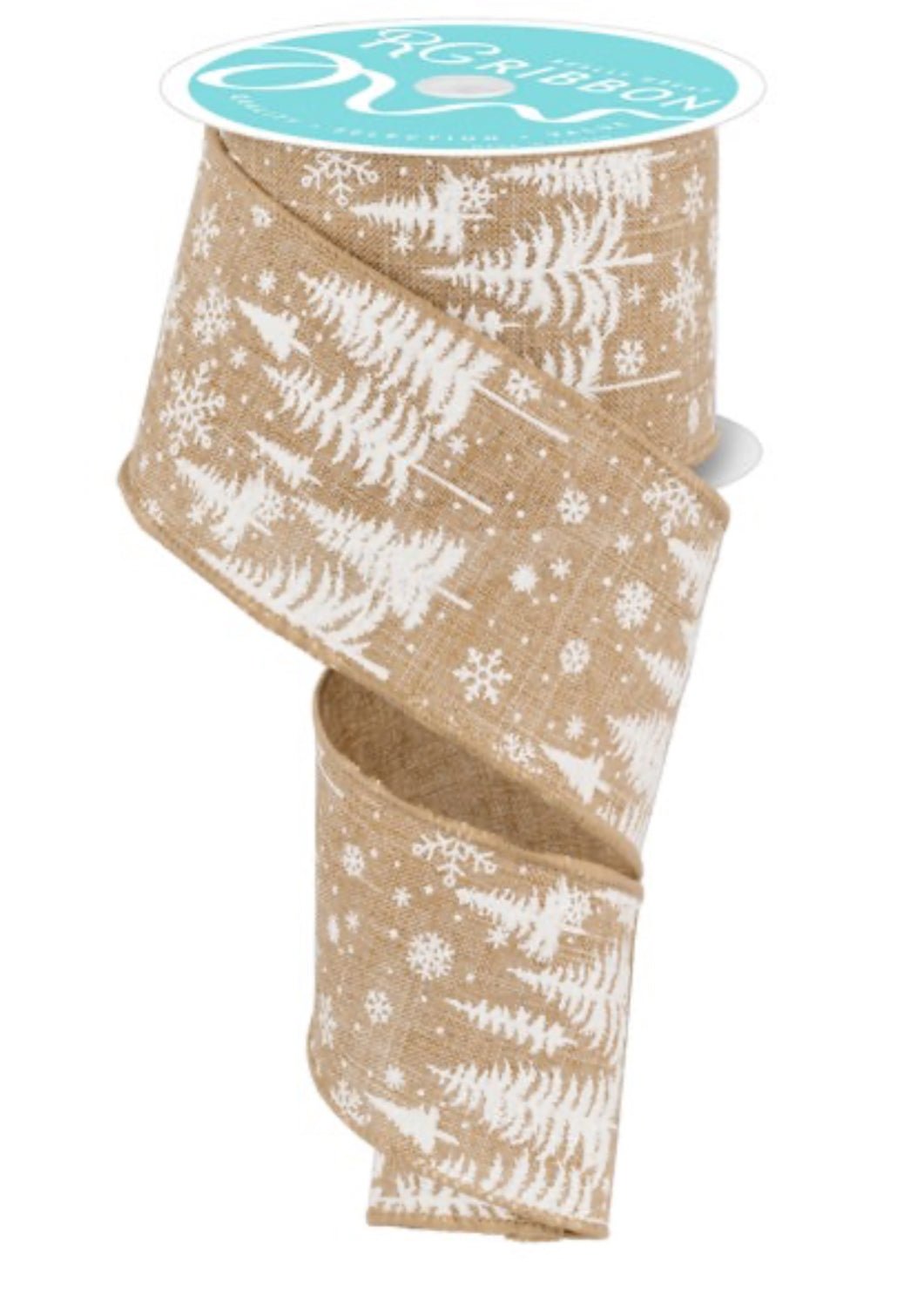 Natural and white trees wired ribbon 2.5” - Greenery Market