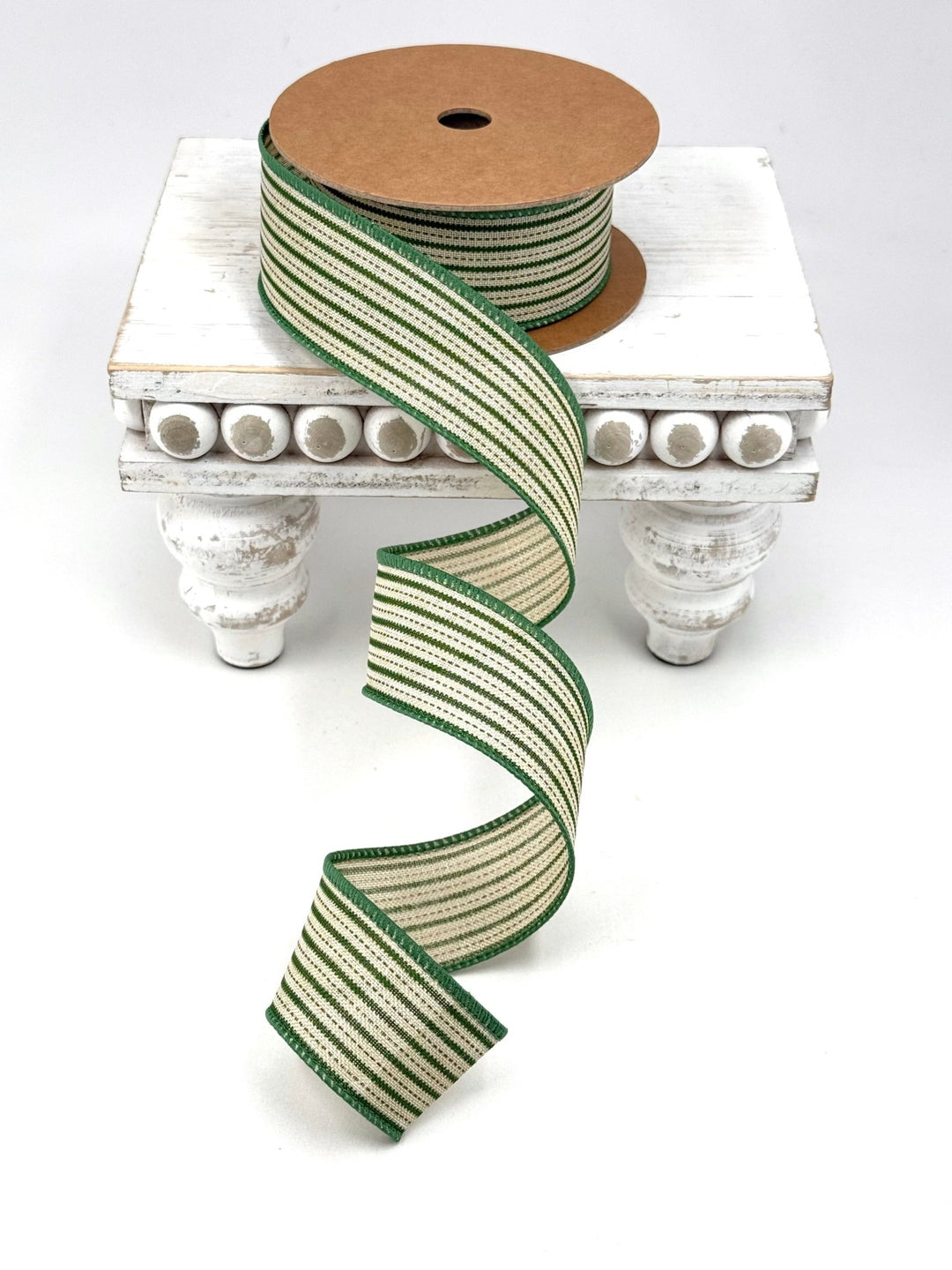Natural & Green Mini Striped Wired Ribbon - 1.5" - Greenery MarketWR-10181-038-10