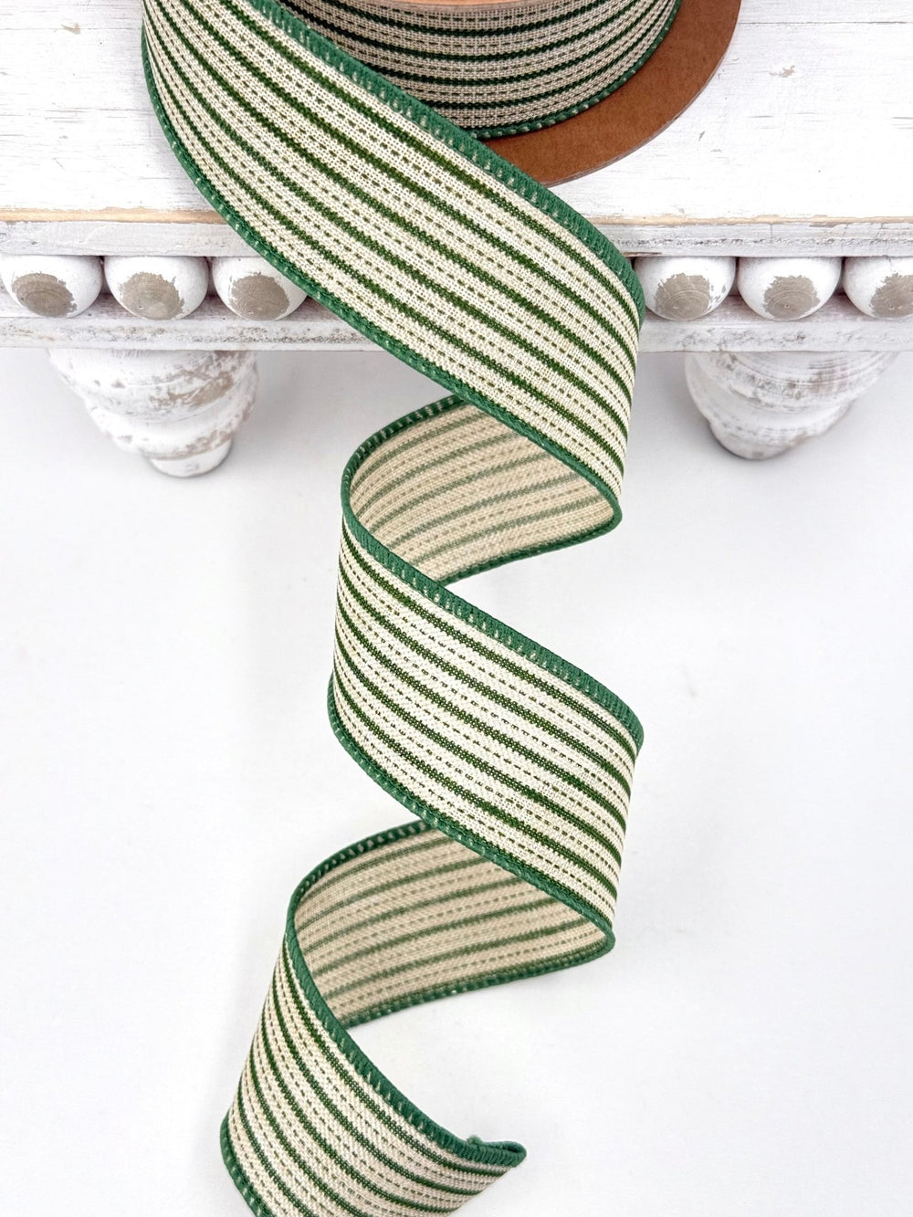 Natural & Green Mini Striped Wired Ribbon - 1.5" - Greenery MarketWR-10181-038-10