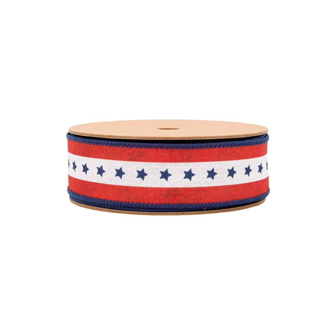 Natural Patriotic Blue Star Wired Ribbon - 1.5" - Greenery MarketWired Ribbon9554W-032-38E