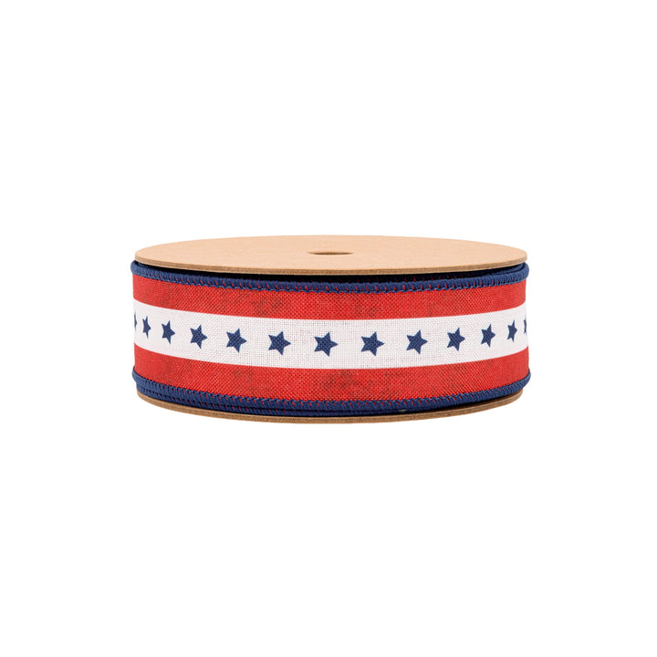Natural Patriotic Blue Star Wired Ribbon - 1.5" - Greenery MarketWired Ribbon9554W-032-38E
