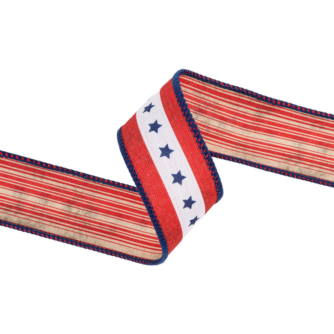 Natural Patriotic Blue Star Wired Ribbon - 1.5" - Greenery MarketWired Ribbon9554W-032-38E