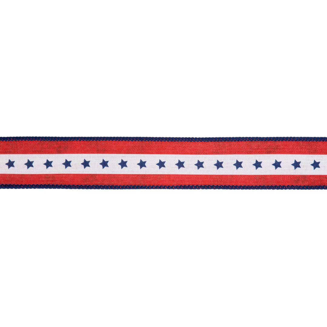 Natural Patriotic Blue Star Wired Ribbon - 1.5" - Greenery MarketWired Ribbon9554W-032-38E