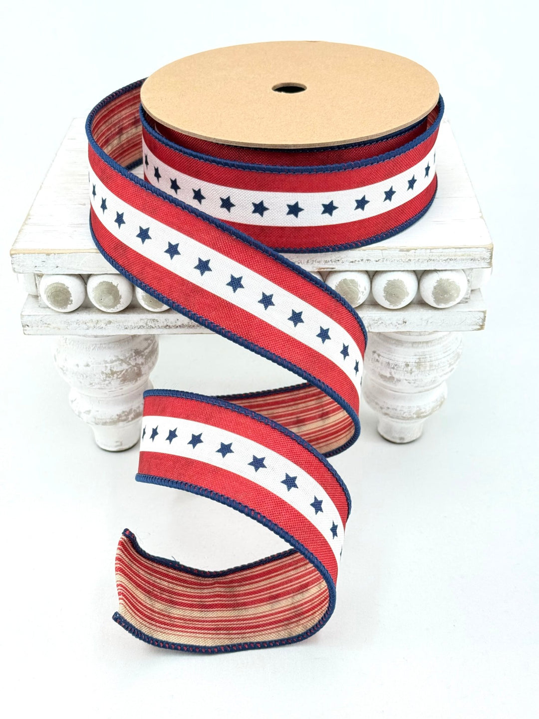 Natural Patriotic Blue Star Wired Ribbon - 1.5" - Greenery MarketWired Ribbon9554W-032-38E