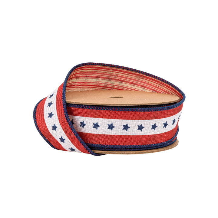 Natural Patriotic Blue Star Wired Ribbon - 1.5" - Greenery MarketWired Ribbon9554W-032-38E