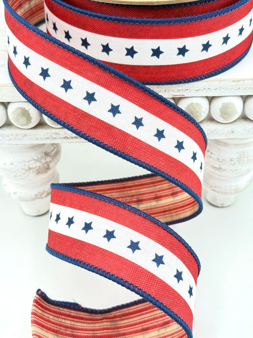 Natural Patriotic Blue Star Wired Ribbon - 1.5" - Greenery MarketWired Ribbon9554W-032-38E