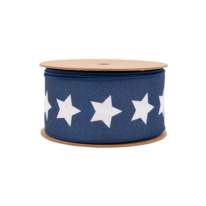 Natural Patriotic Blue Star Wired Ribbon - 2.5" - Greenery MarketWired Ribbon9556W-032-63C