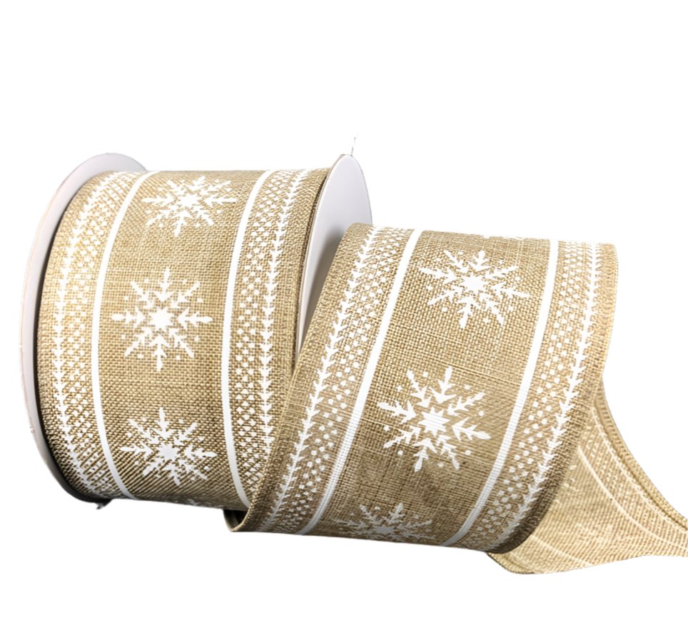 Naturals snowflakes wired ribbon 2.5” - Greenery MarketWired ribbon75237-40-15