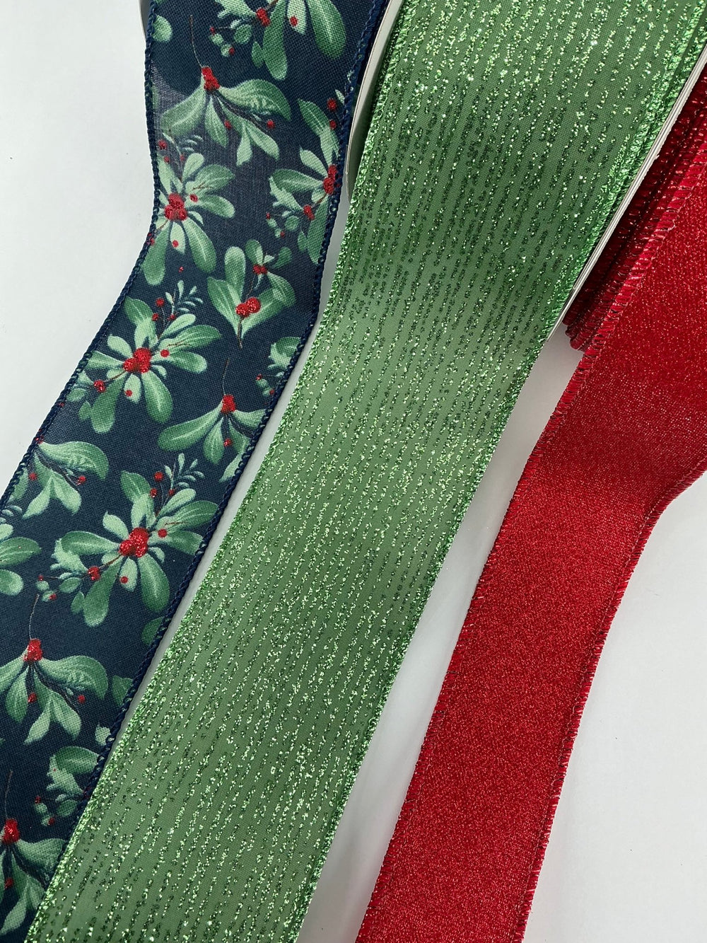 Navy and green glitter ribbon bow bundle x 3 ribbons - Greenery MarketRibbons & TrimNavyGreenstripeX3