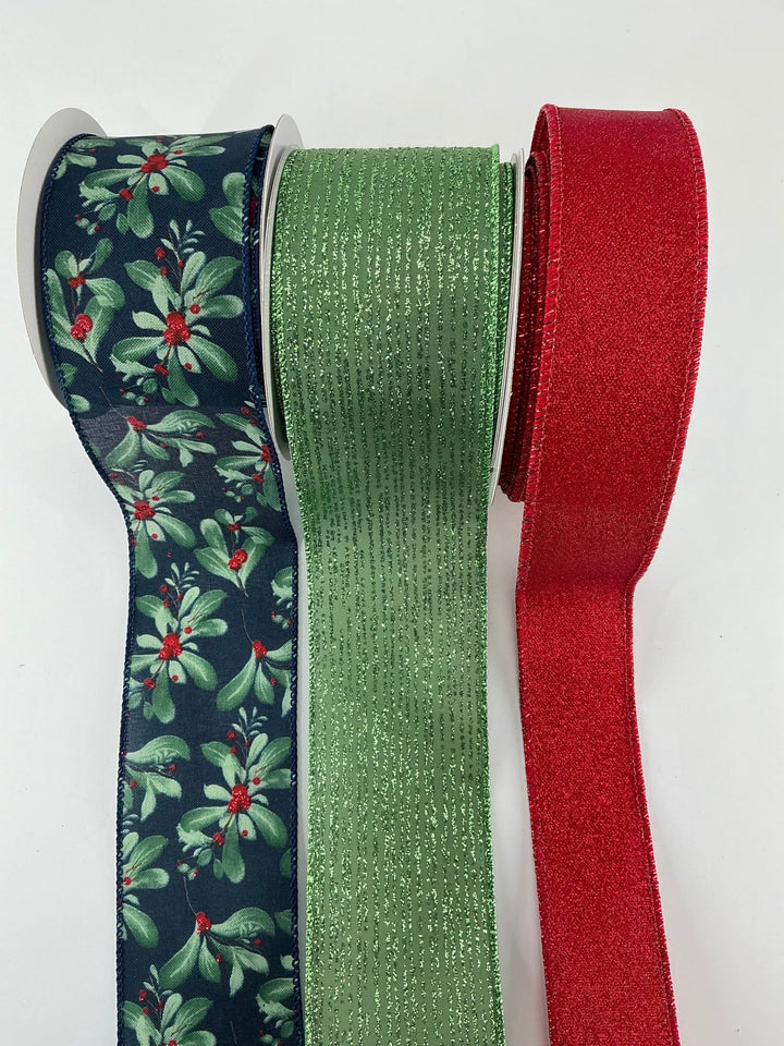 Navy and green glitter ribbon bow bundle x 3 ribbons - Greenery MarketRibbons & TrimNavyGreenstripeX3