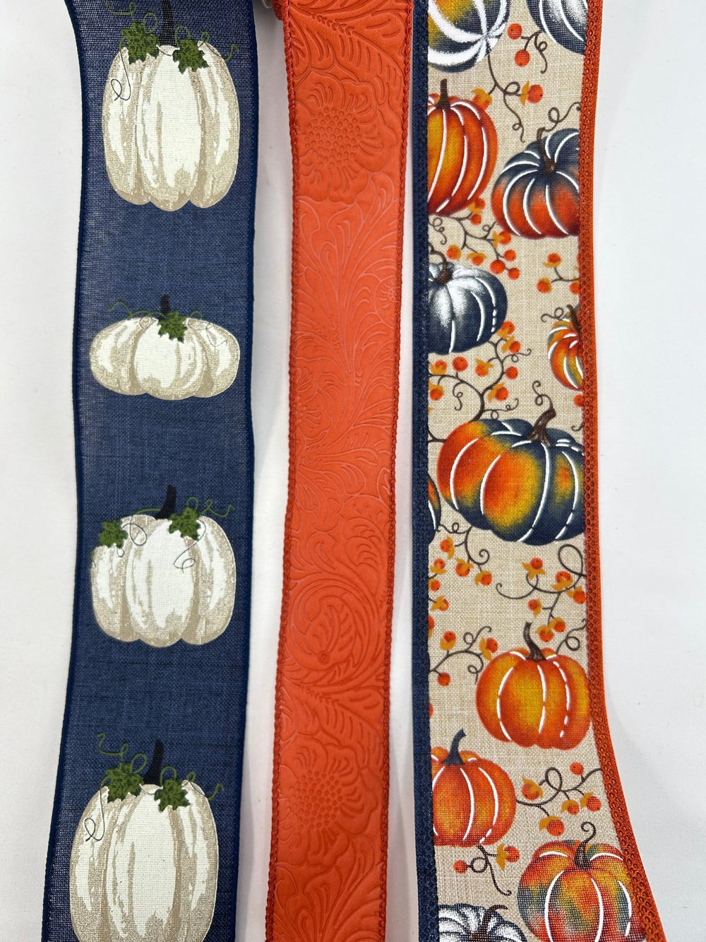 Navy And Rust Pumpkin Bow Bundle x 3 ribbons - Greenery MarketPumpkinNavyX3