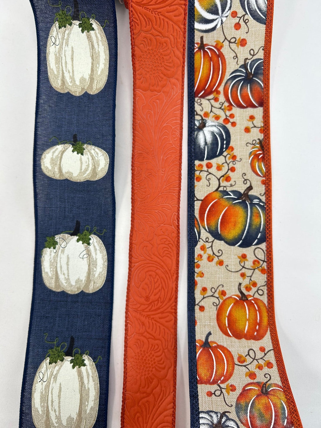 Navy And Rust Pumpkin Bow Bundle x 3 ribbons - Greenery MarketPumpkinNavyX3