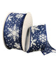 Navy blue and white shimmering snowflakes wired ribbon , 1.5" - Greenery MarketRibbons & Trim72215-09-27