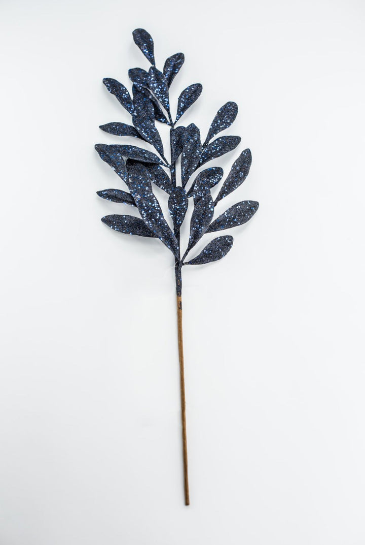 Navy Blue Glitter Laurel Leaves Spray - Greenery Market86483NVBL
