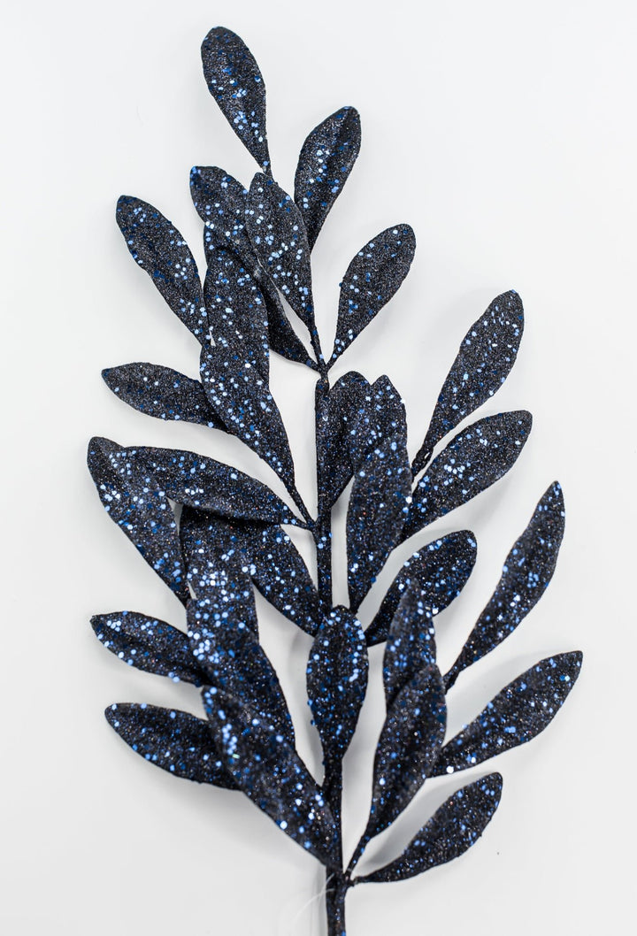 Navy Blue Glitter Laurel Leaves Spray - Greenery Market86483NVBL